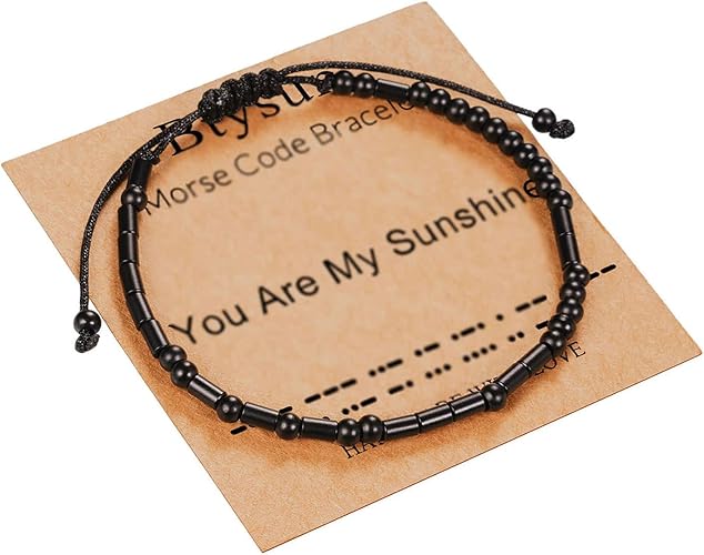 Morse Code Bracelets for Women Inspirational Gifts for Her Adjustable Black Adjustable Braided Men Bracelets Motivational Best Friend Birthday Gifts for Sister Daughter Mom Dad Christmas Jewelry…