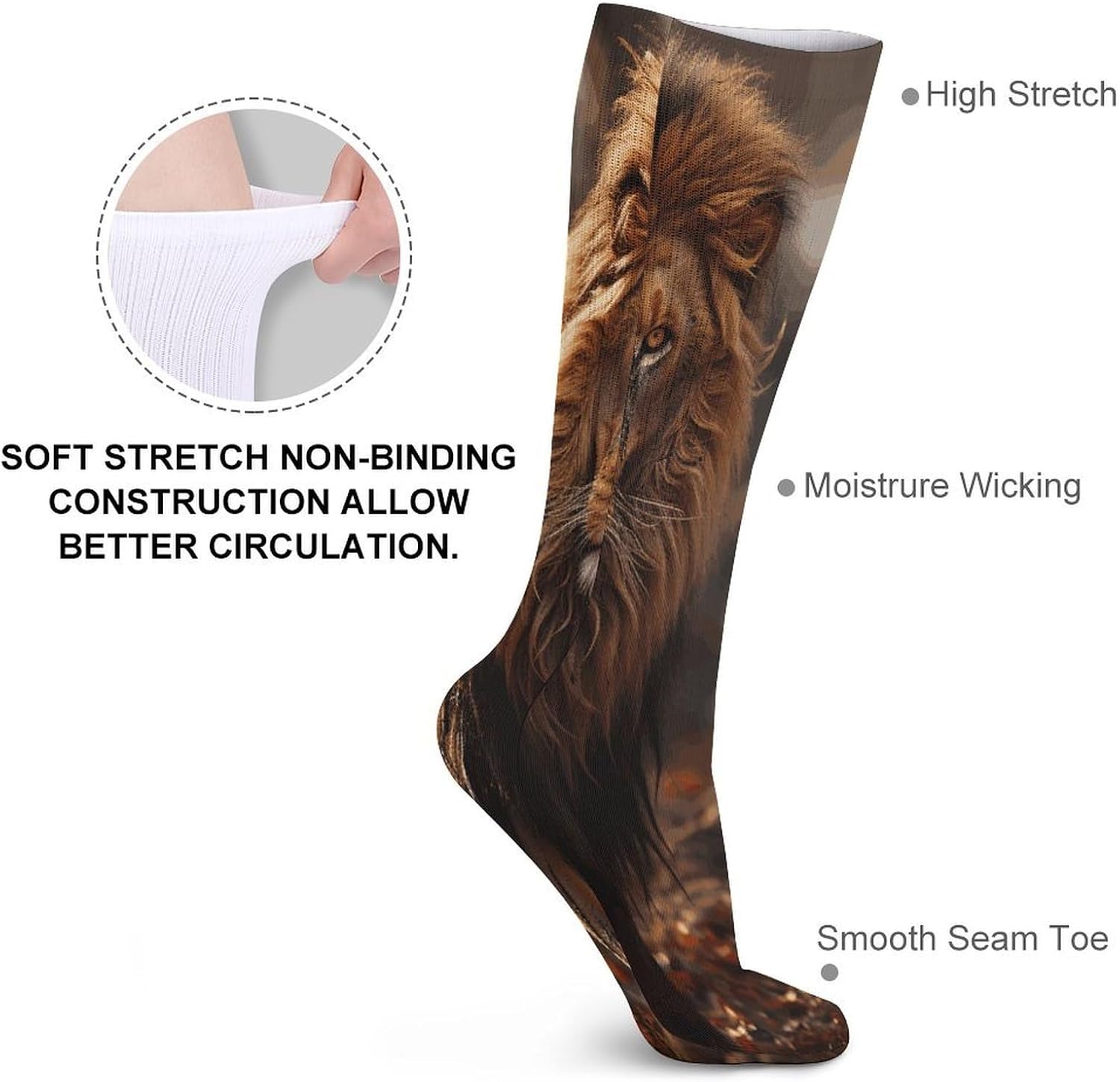 Lion Image Crew Socks High Stocking Thermal Socks | Tube Socks-Breathable-Moisture-Soft-wicking for Hospital Pilates Yoga for women men Grippy for office and daily walking