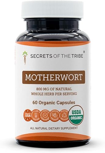 Secrets of the Tribe Motherwort Cápsulas de 800 mg Motherwort (Leonurus Cardiaca), hierbas secas, suplemento de apoyo cardiovascular (60 cápsulas)