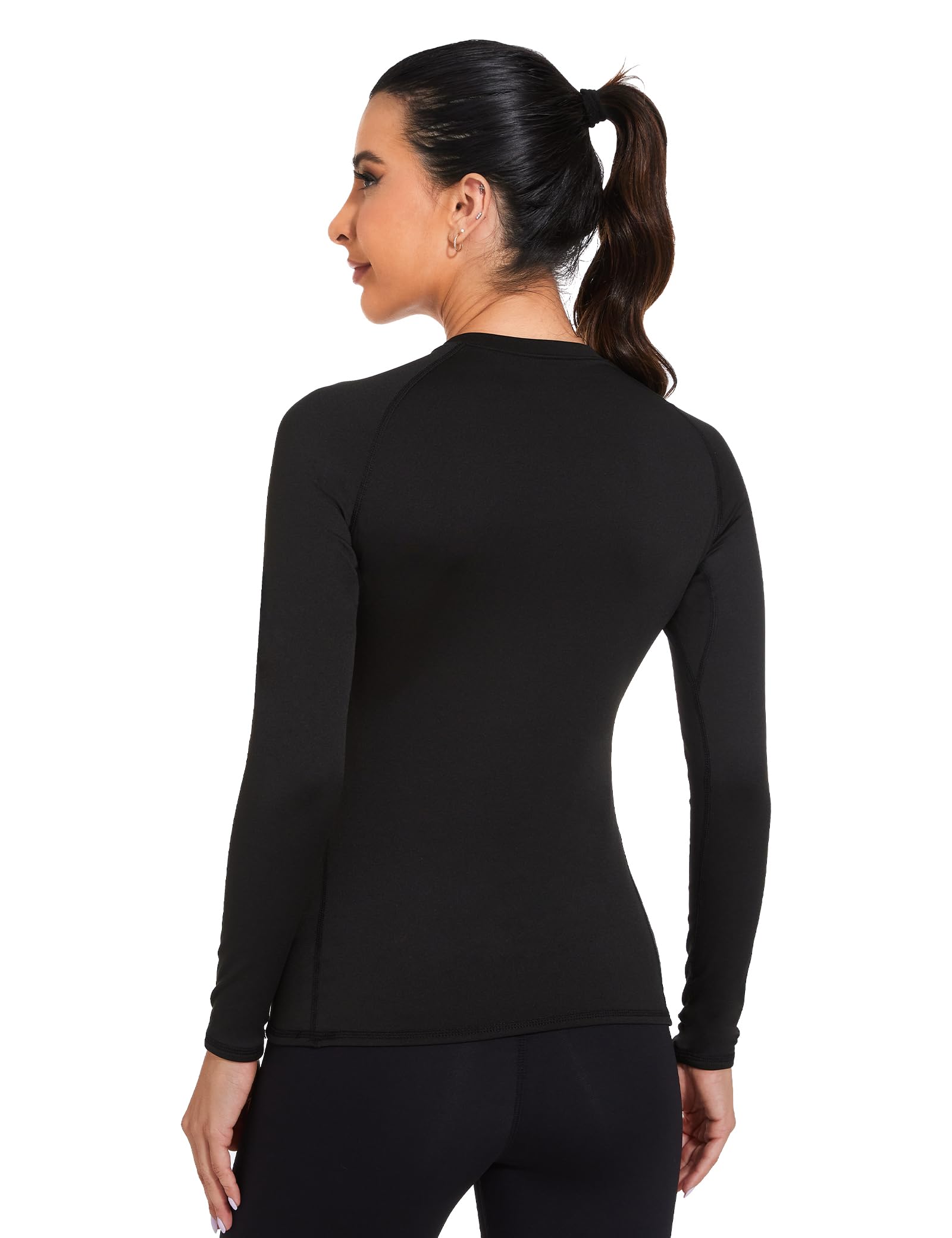 HovSiyla 3 Pack Womens Thermal Compression Long Sleeve Shirts Fleece Lined Tops Crew Neck Slim Fit Base Layer Ladies Underwear 3 Black Medium