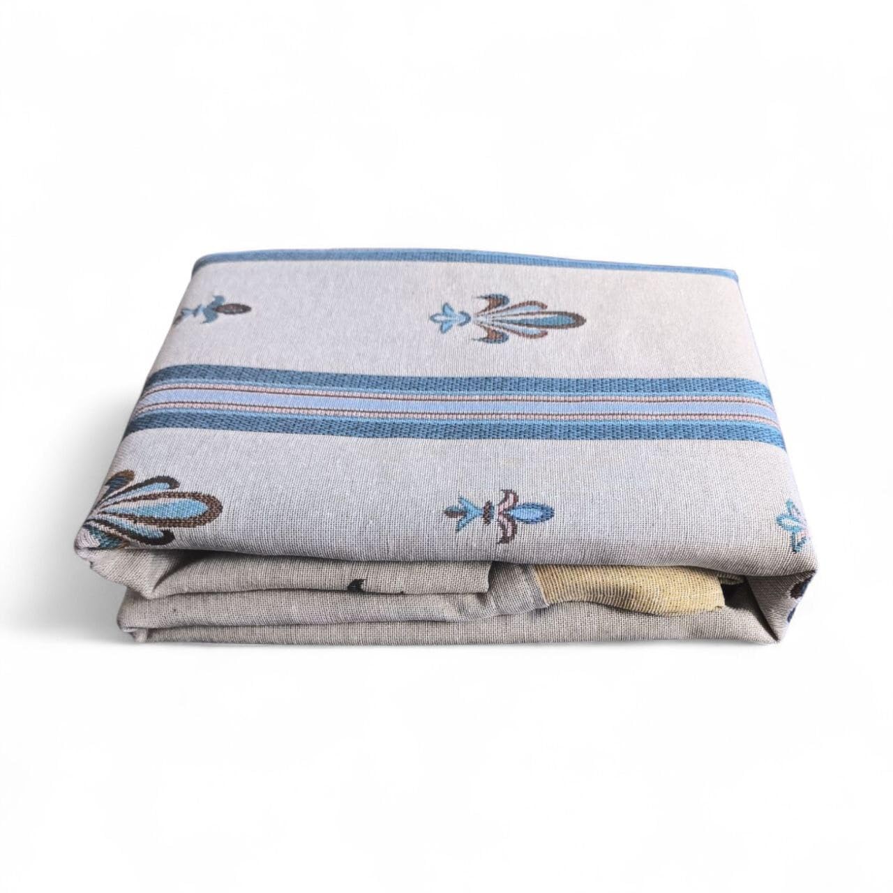 Mercatienda Cortina de Calle alpujarreña 140x260 cm con Trabillas – Tejido Jacquard Flor de LYS a Rayas Azul– Estilo rústico Tradicional – Hecha en España
