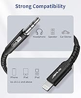 Vista 4 de JSAUX - Cable de audio Lightning a 0.138 pulgadas (3.5mm) de 3.3 pies, [certificado Apple MFi] auriculares para iPhone, cable auxiliar Lightning