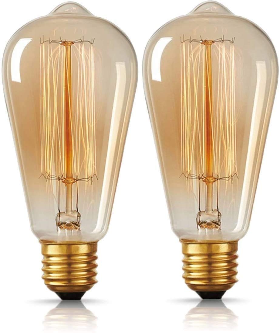 MR.3 Dimmable Edison Bulbs Antique&Vintage Style 40W Filament Lamp ST64 Halogen Bulbs for Restaurant Home Office Light Fixtures Decorative (Pack of 2pcs)
