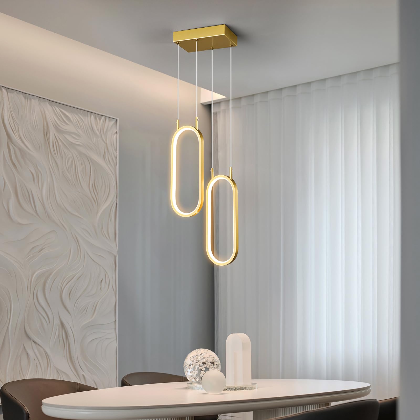 Moderne Dimmable Küche Pendelleuchten Or LED Pendulum Lampe 2 Anneaux Oval Pendulum Eclairage pour Küche Île Schlafzimmer Wohnzimmer Esszimmer