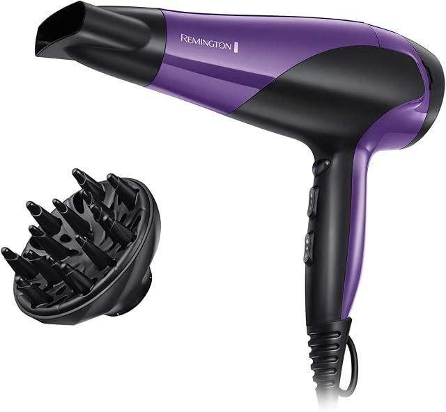 Remington D3190 Ionic Conditioning Hair Dryer for Frizz Free Styling with Diffuser and Concentrator Attachments, 2200 W, Purple