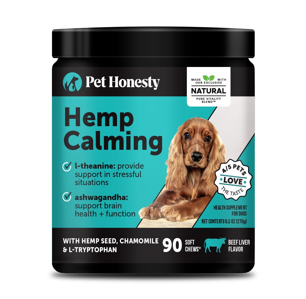Natural Hemp Calming Chews for Dogs - Calming Aid Supplement for Occasional Anxiousness with Valerian Root, Chamomile, + Magnesium - Stress,