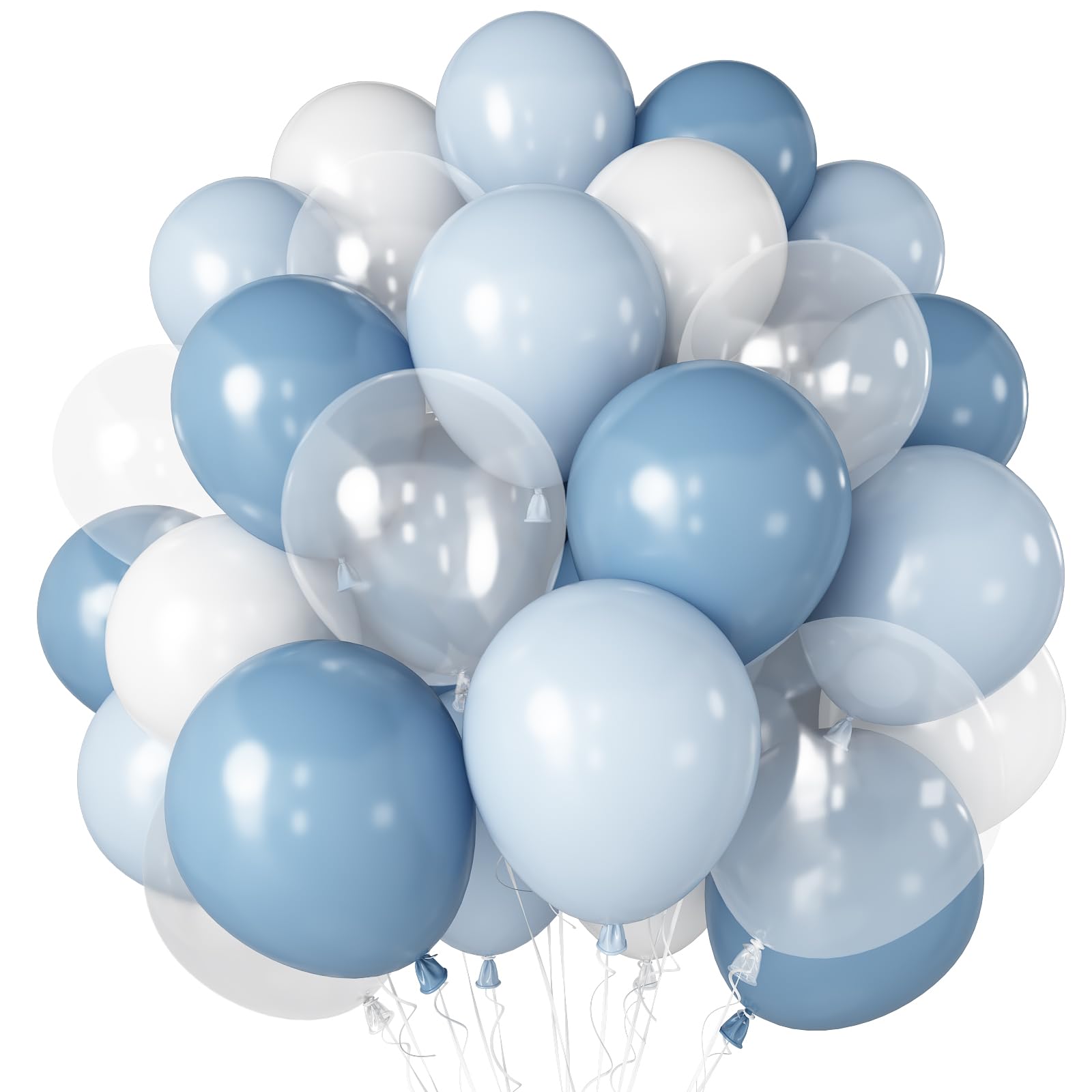 Dusty Blue White Clear Balloon 12 inch Latex Balloons | Macaron Light Blue White Balloons with Transparent Balloons for Birthday Party Wedding Baby Shower Bride to Be Decorations