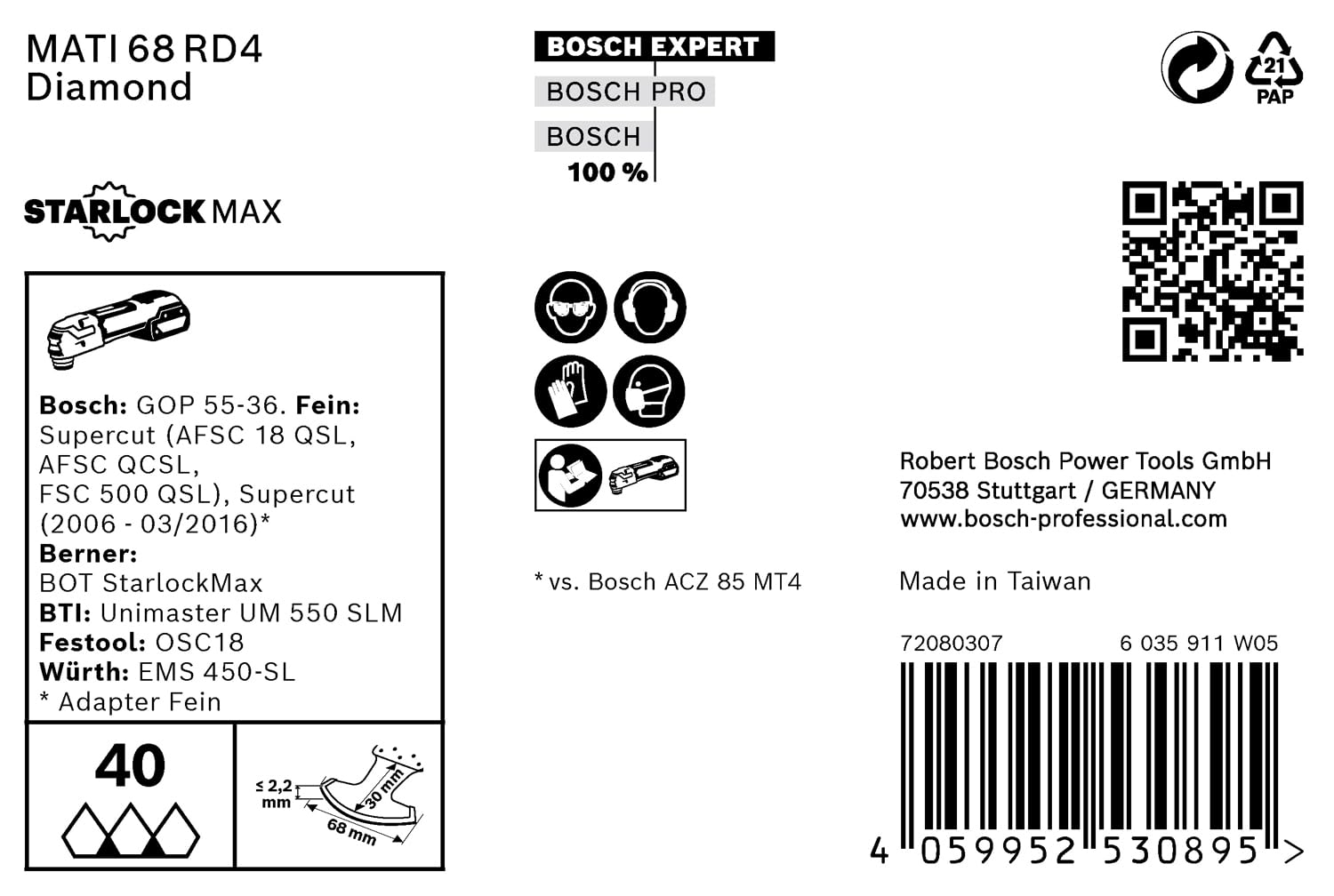 Bosch Professional 10x Hojas Expert Corner Blade MATI 68 RD4 para multiherramienta (para Mortero, Longitud 30 mm, Anchura 68 mm, accesorios Multiherramienta)