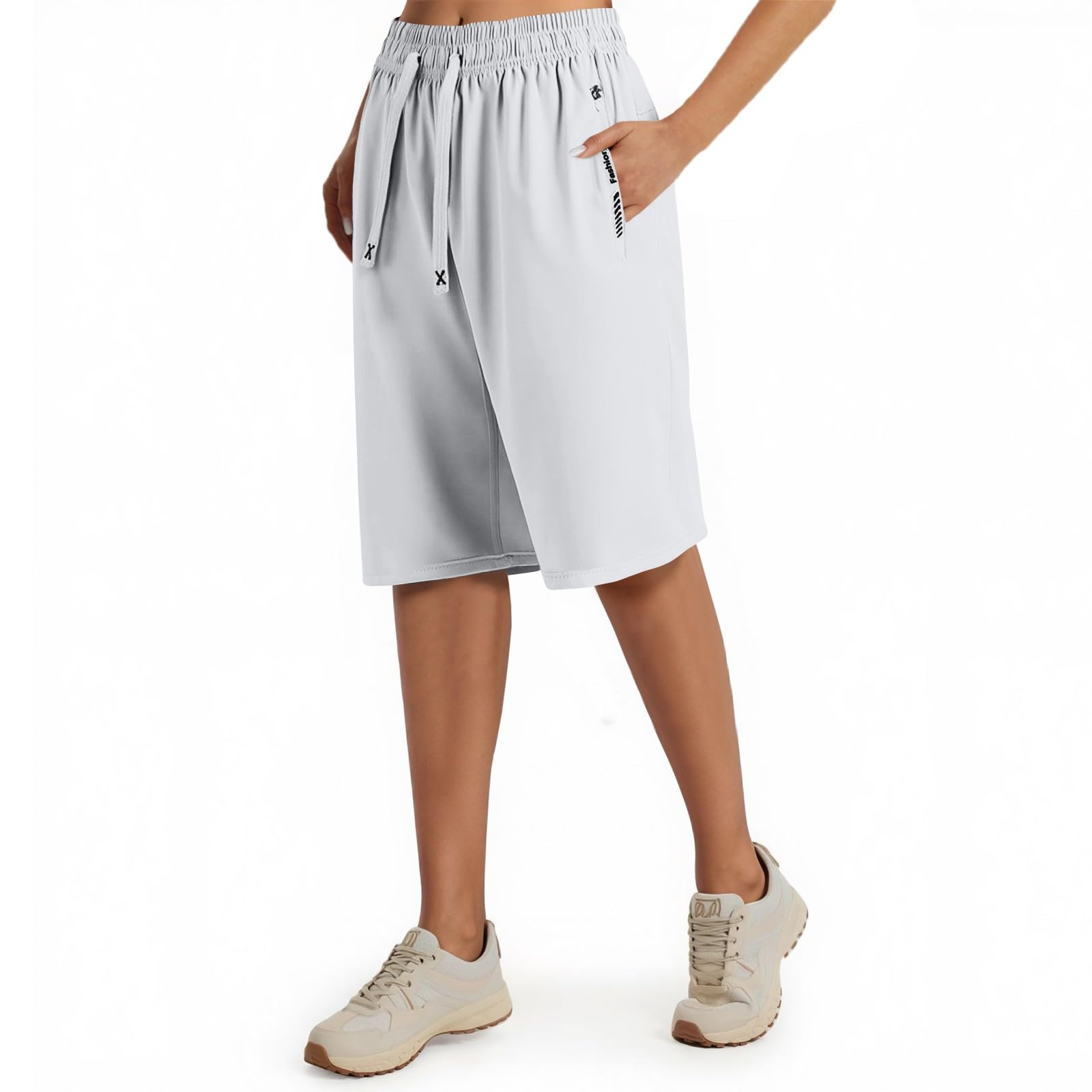 Iced Active Shorts for Women Flex Quick Dry Outdoor Hiking Shorts Lightweight Ice Silk Summer Capris Stretch Active Pants for Women Over 50 Wide Leg Elastic Waist Capri Pants with Pockets Grey