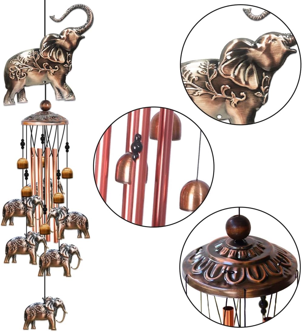 JUNQIU Elephant Wind Chimes, Elephant Gifts for Women, Copper Elephant Wind Chime for Outside Yard Garden Decor, Christmas Wind Chimes Gifts for Grandma Mom - Image 7