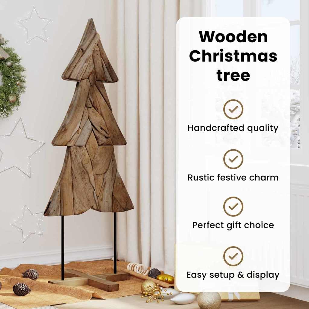 vidaXL Albero di Natale Marrone 151 cm Legno massello di Teak, Decorazione di Natale, Ornamentale in Teak Rustico, Elegante Centro Tavola per Feste, Albero in Salotto
