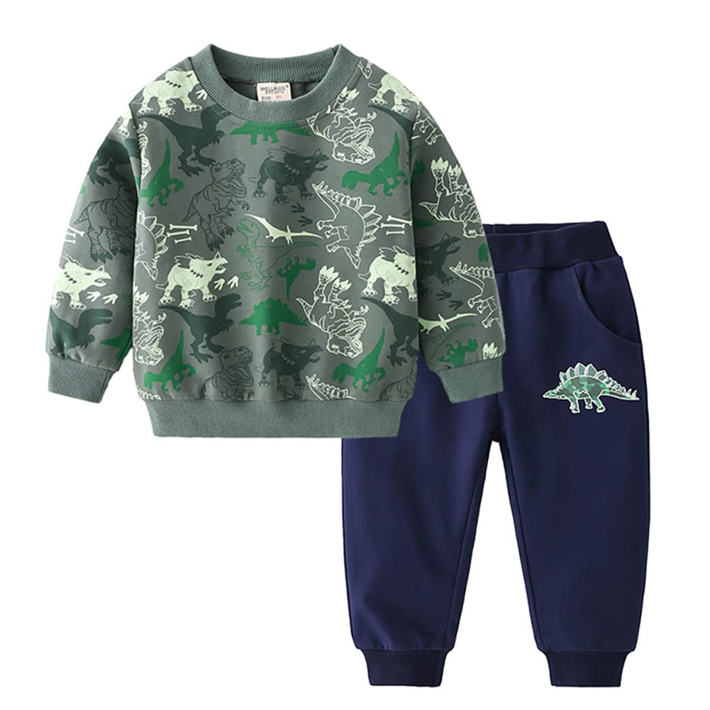 Little Boy Dinosaur Clothing Sets, Toddler Sweatshirt + Jogging trousers 2PCS Outfits