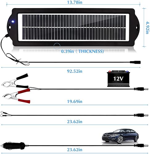 Miniatura 9 de MEGSUN - Kit de cargadores de batería solar de 12 voltios y 3 W, kit de carga de panel solar portátil impermeable para automóvil, barcos, RV,