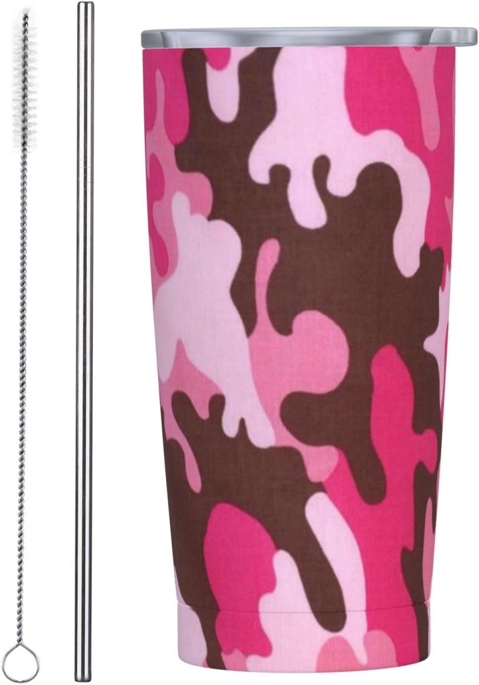 Pink Camo Tumbler 20oz Stainless Steel Insulated Coffee Mug Travel Cup With Straw Best Gift For Festival Anniversary