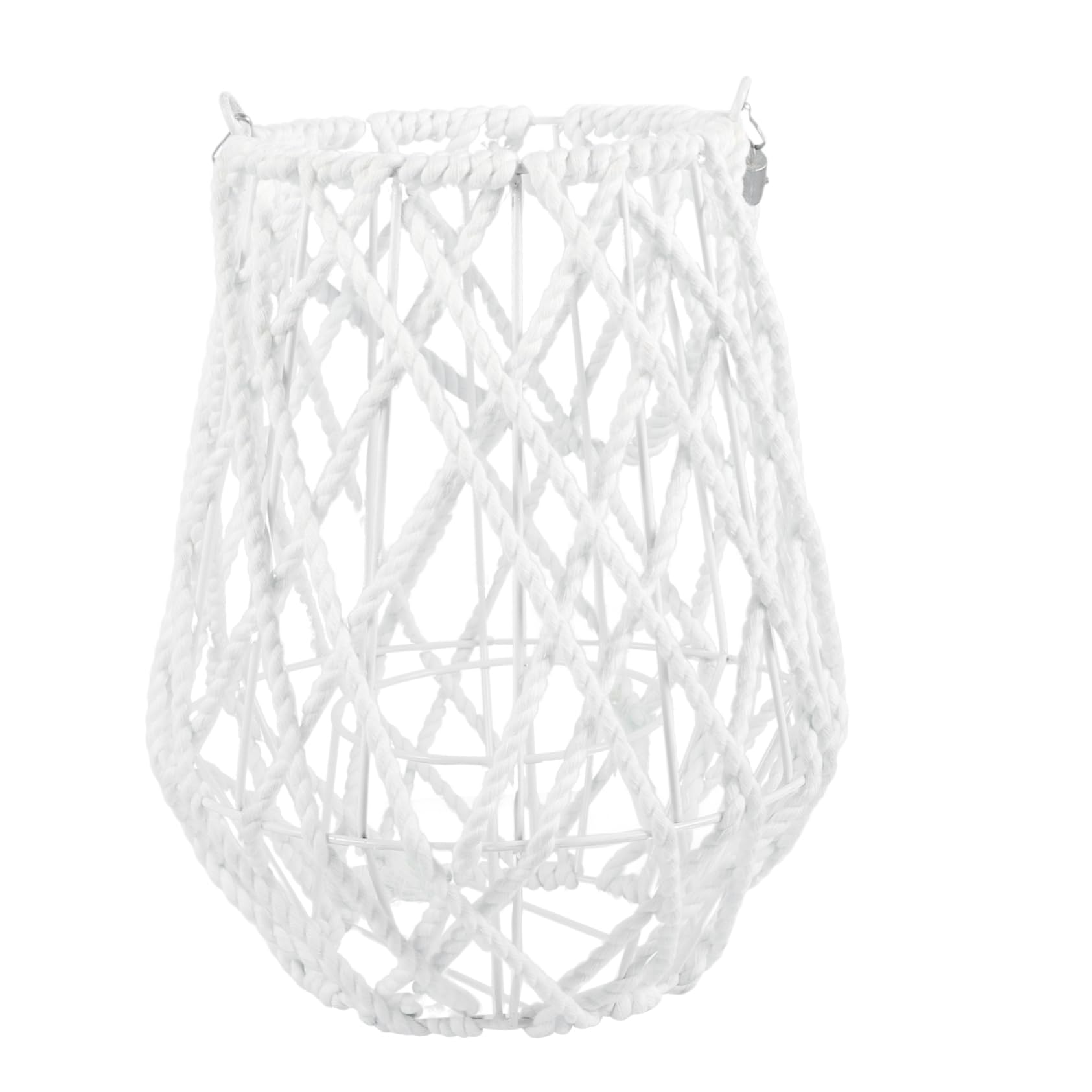 SHINEOFI Farol de Vela Tejido Blanco de Hierro y Hilo de Algodón, Candelabro Decorativo Geométrico para Decoración del Hogar y Jardín, Estilo Artístico