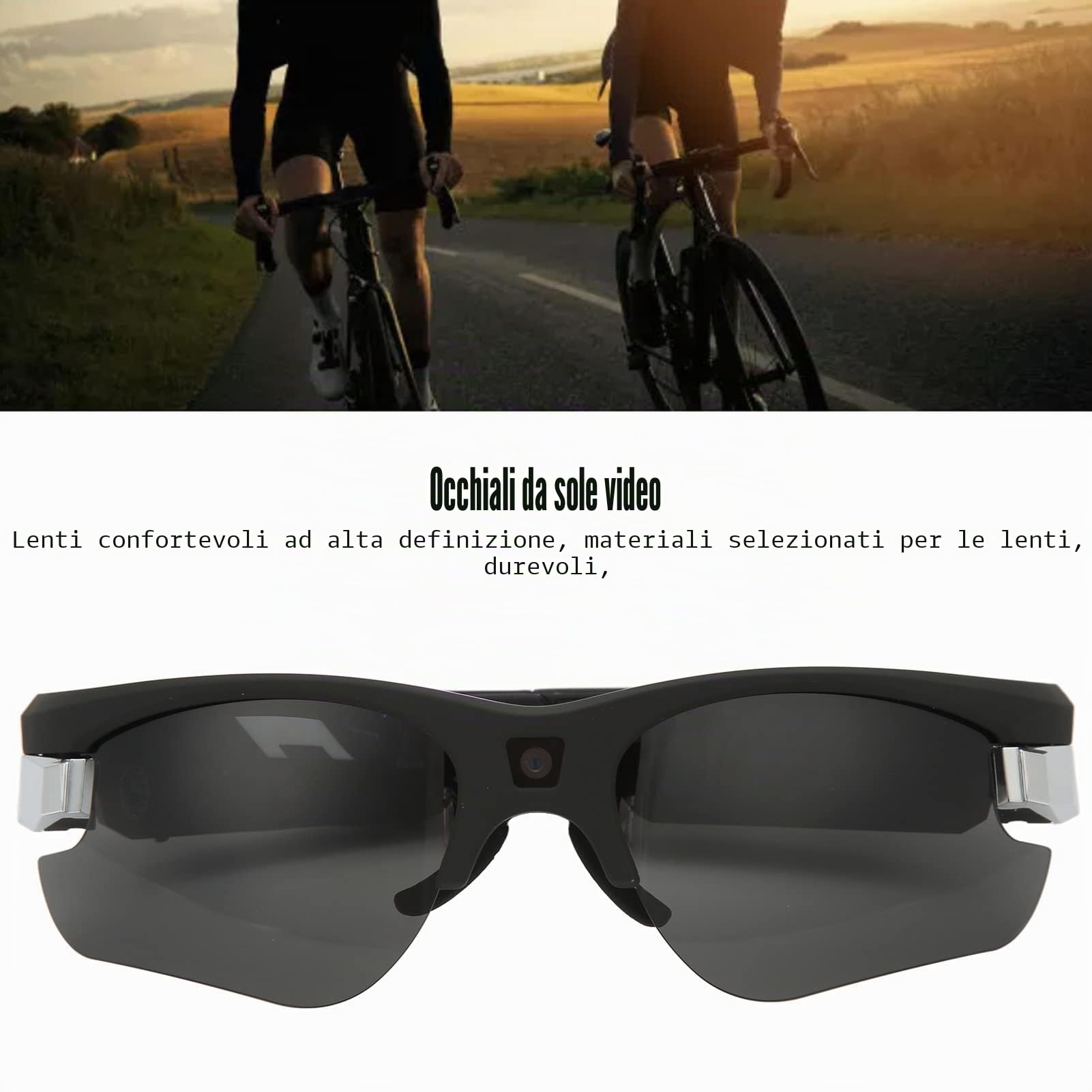 Occhiali Smart Camera, Occhiali Video HD 1080P con Foto, Video e Audio, 4 Lenti Sostituibili, Occhiali da Sole per Fotocamera Indossabili Portatili per Donne/Uomini, Indoor e Outdoor, Sport, Guida