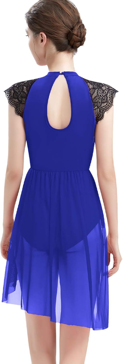 ODASDO Women Elegant Lyrical Dance Dress Lace Cap Sleeve Asymmetrical Tulle Skirt Leotard Contemporary Costume XS-XL - Image 3