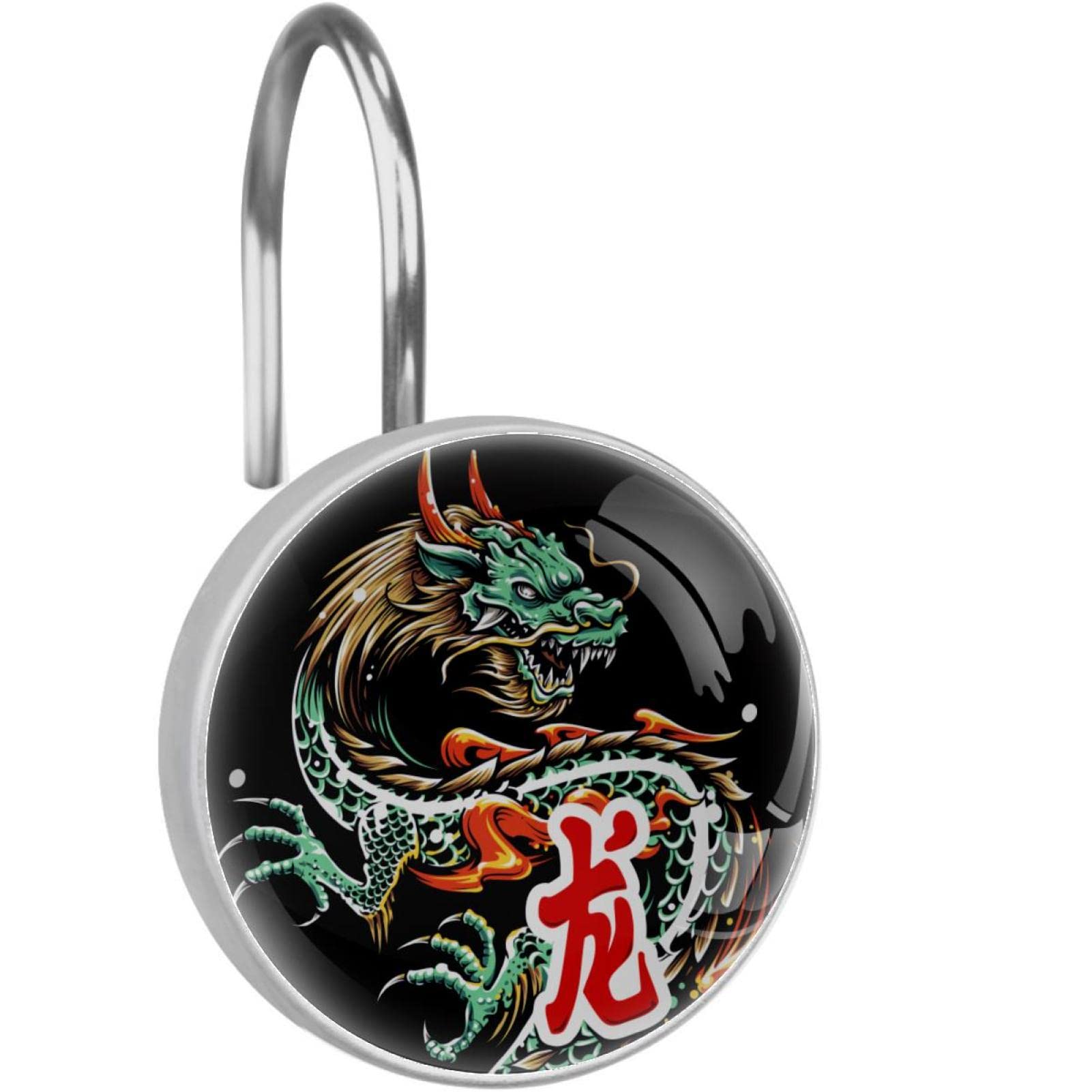Crochets rideau de douche acier inoxydable antirouille dragon noir x12