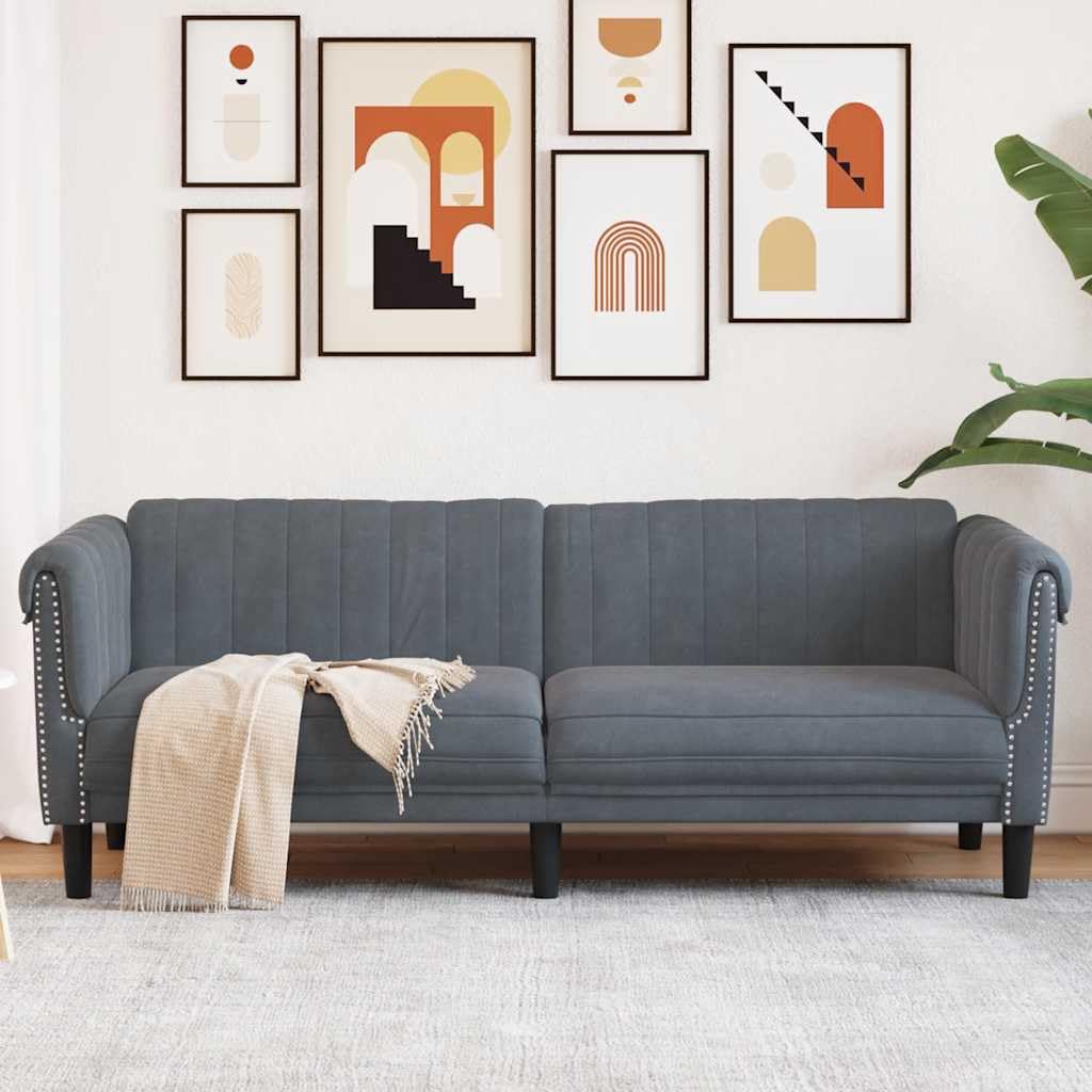 Sofá de 3 plazas de terciopelo gris oscuro, diseño moderno con tela suave y patas estables para la comodidad del salón