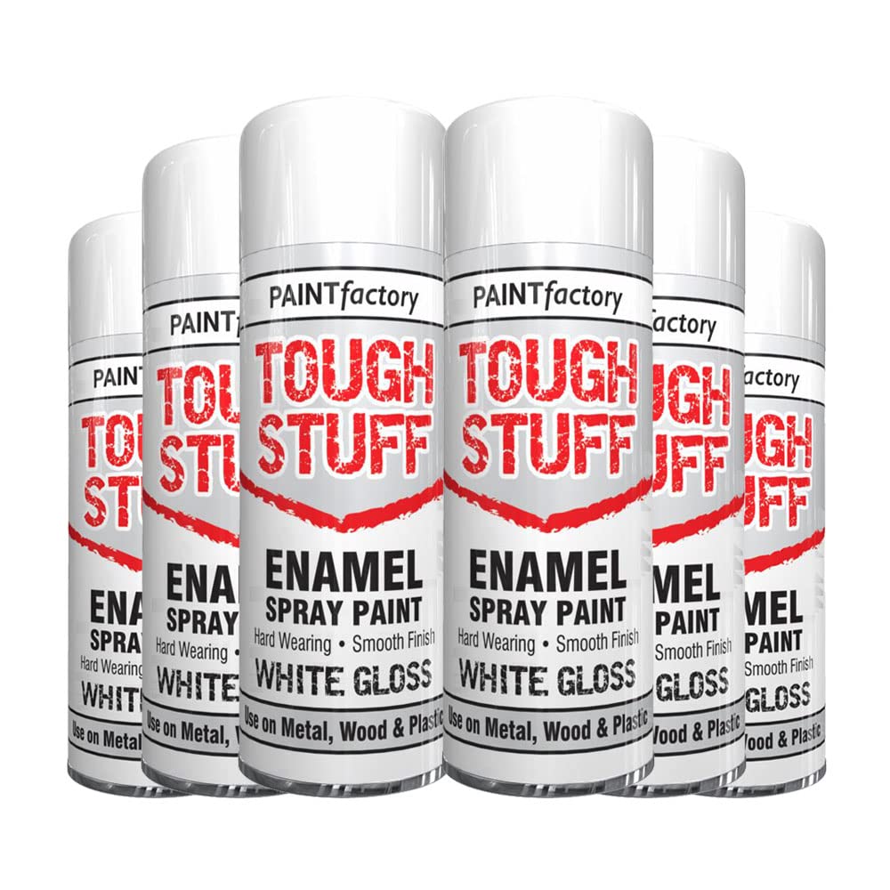 Classic Signature White Gloss - 6 X Enamel Spray Paint 400Ml Tough Stuff Hard Wearing Smooth Aerosol For Metal Wood And Plastic