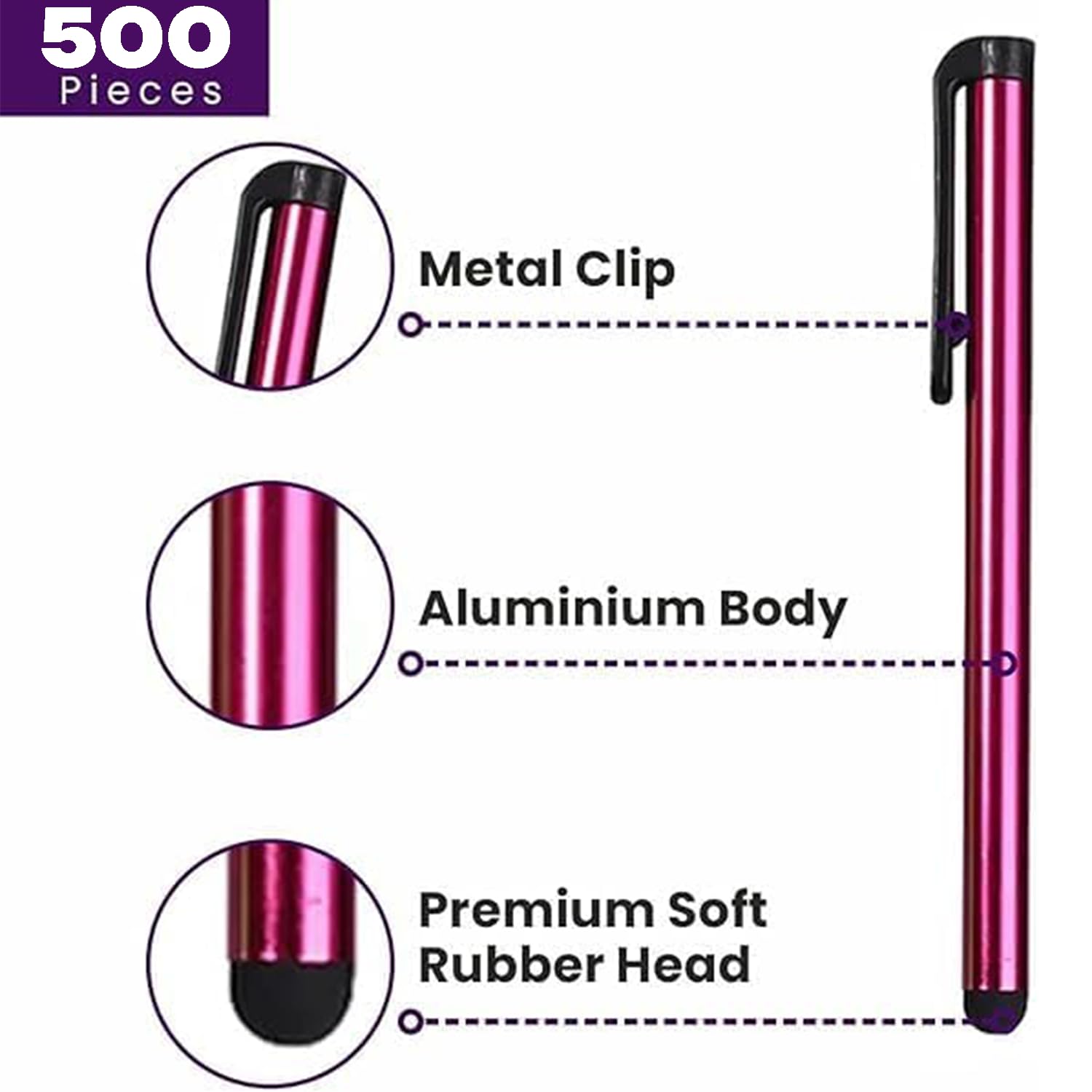 Lápices capacitivos para pantallas táctiles, paquete de 500 piezas de estilistas, universales de metal largo, bolígrafos de pantalla táctil para iPad, iPhone, Android, Galaxy, Chrome Book, tabletas