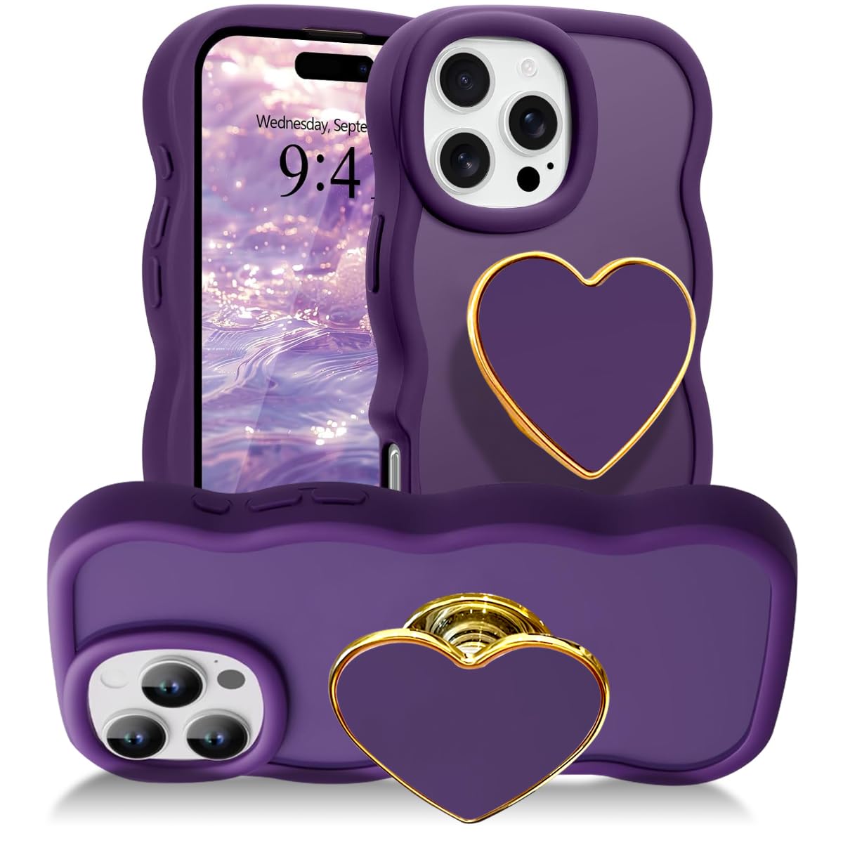 Coque iPhone 15 Pro Max violette avec support et cadre ondulé mat - 8