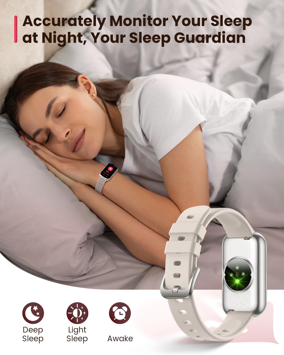 Sanorum Smartwatch Donna, 1.47" Orologio Fitness, 24 Modalità Sport, SpO2, Sonno, Activity Tracker Passi Calorie, 165+ Quadranti, Fisiologia Femminile Notifiche Impermeabile IP68 Android iOS Argento