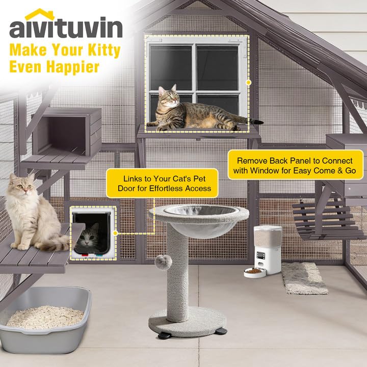 Image of Aivituvin Catio Outdoor Cat Enclosure Large Cat Run with Bridges, Walks, Small Houses, Roof Cover 28.27 ft