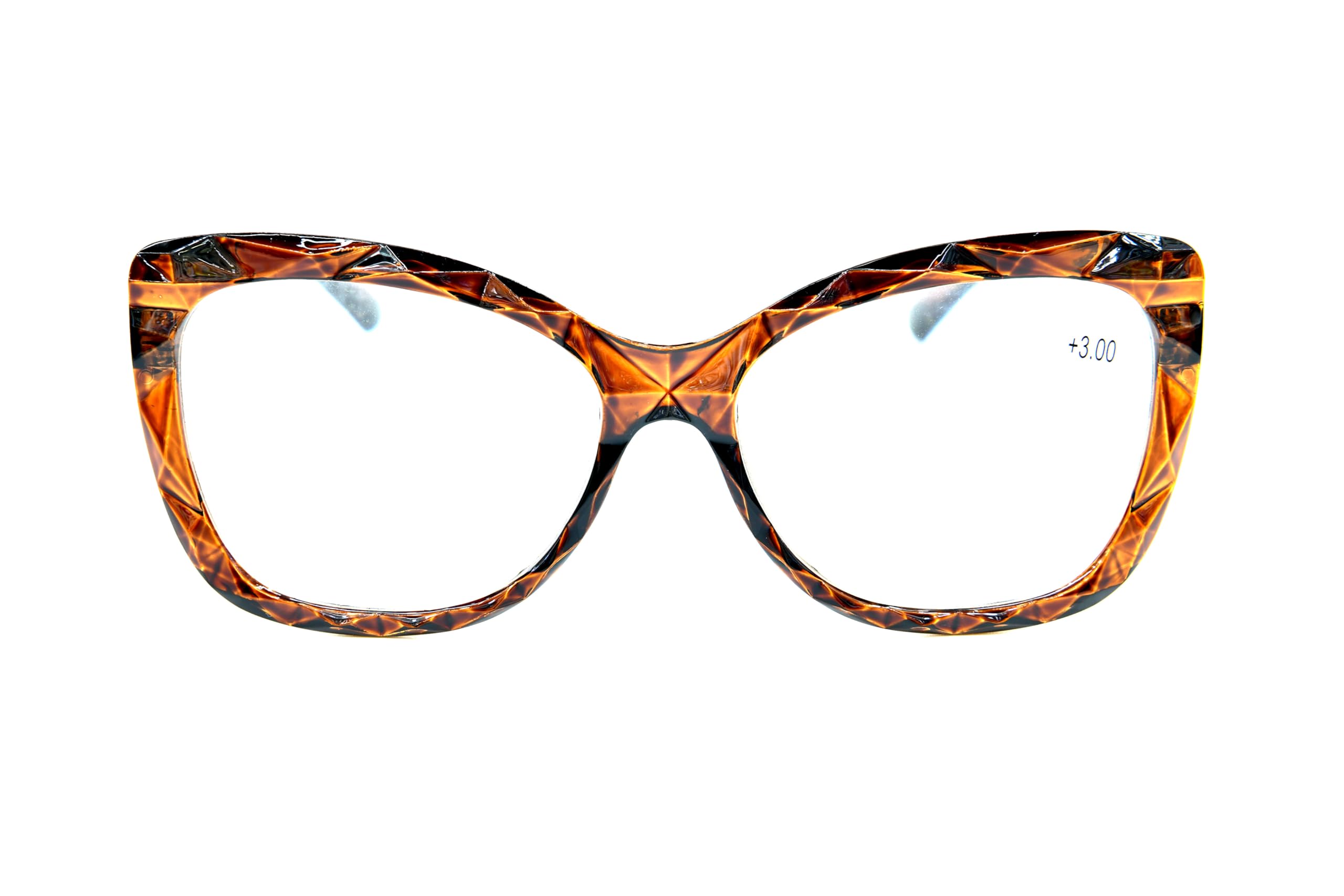 Fads & Fashions Cat Eye Oversized Reading Glasses Womans with Spring Hinges 3 Colours DX71 (Brown, +3.0)