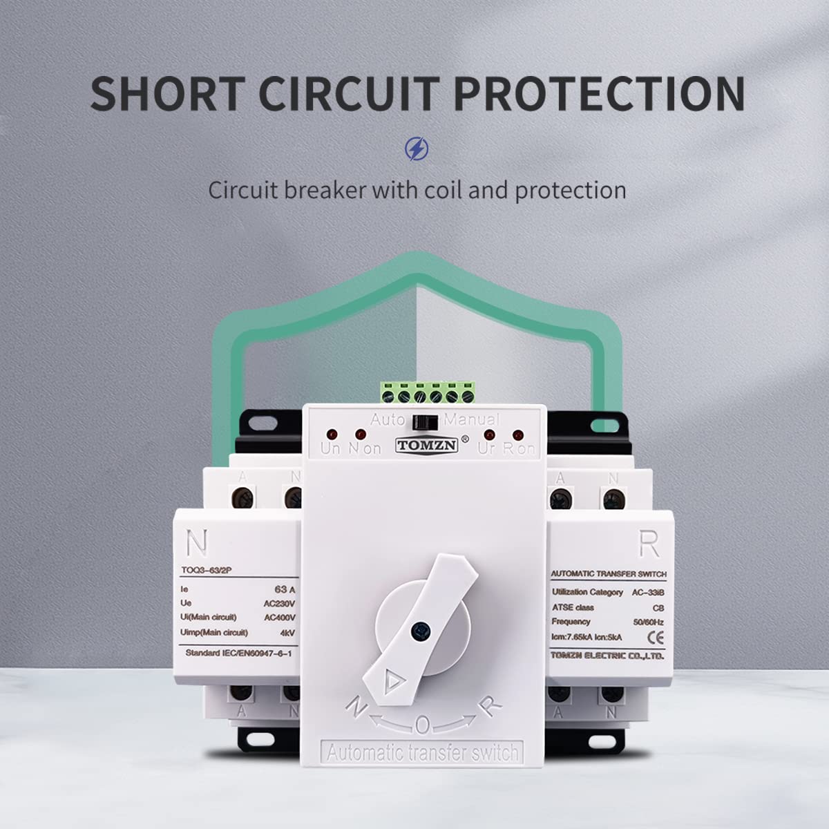 Interruttore Magnetotermico Differenziale ATS 2P 63A 230V MCB Tipo Dual Power Switch di trasferimento automatico(2 INPUT 1 OUTPUT)
