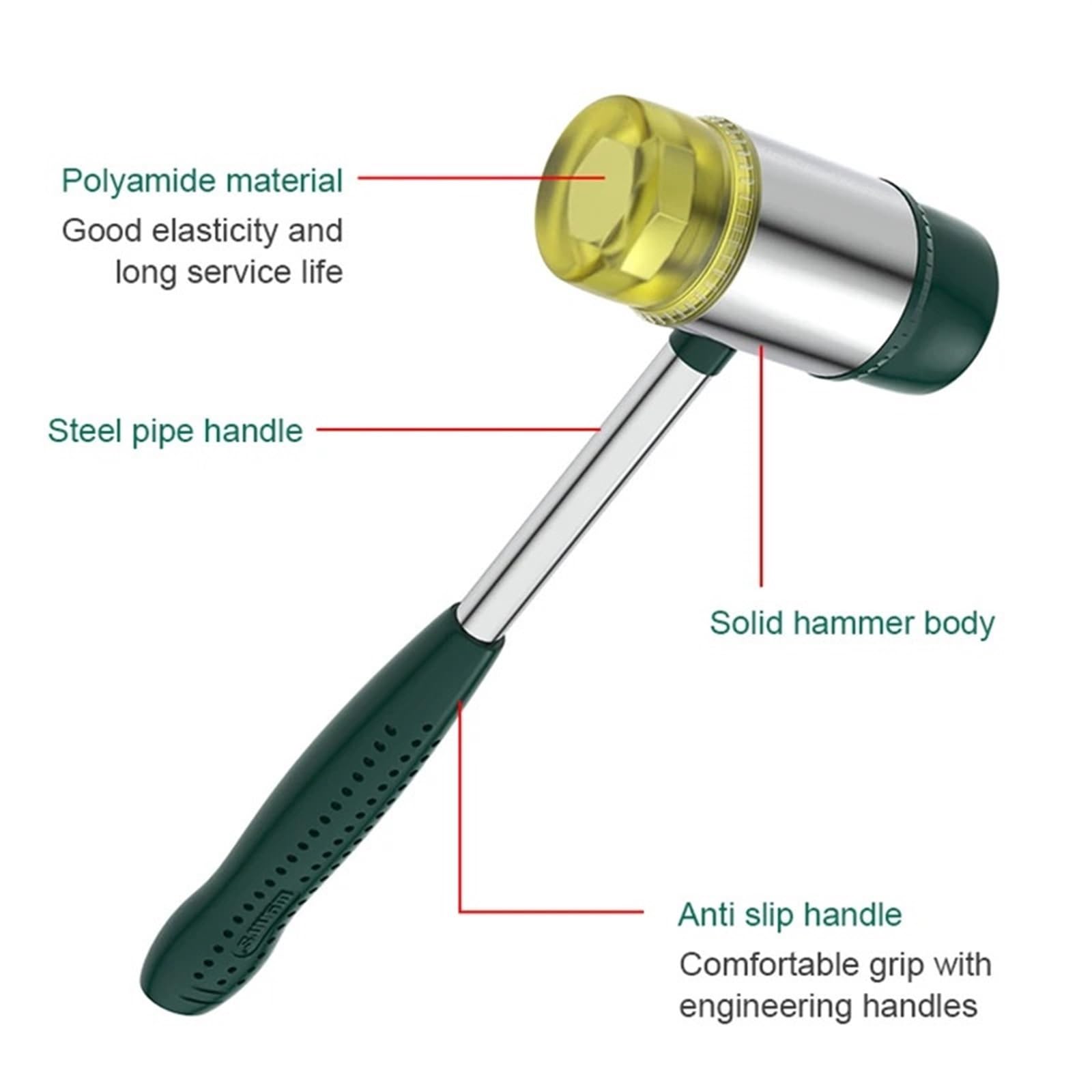 młotek gumowy, Dwustronny miękki młotek gumowy do dekoracji podłóg domowych, narzędzi ręcznych biżuterii, majsterkowania(40mm 2pc header)