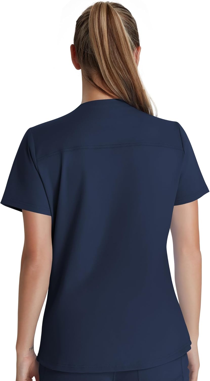 QBK Scrub Top for Women – Soft Stretch V-Neck Scrubs with 2 Inset Slip Pockets and a Curved Hemline, Easy Care - Image 2
