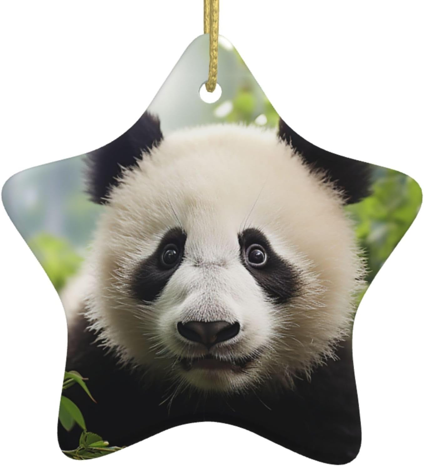 cute bear Christmas Ornament with Gold Ribbon Christmas Tree Ceramic Ornament Xmas Star Shape Hanging Ornaments Pendants Round Xmas Crafts for Holiday Party Decoration Gift