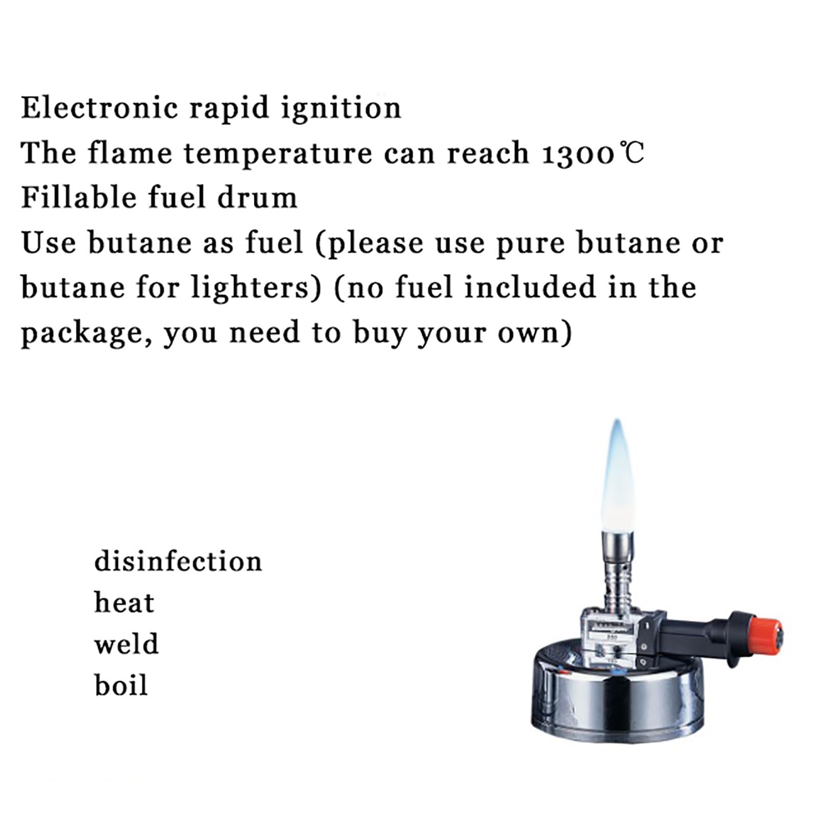 Labor Bunsenbrenner, Kleiner Gaskocher, Elektronischer Tragbarer Bunsenbrenner, Nachfüllbares Kraftstoffdesign und Gasspeicherkapazität 35g, Max Temperatur 1300°C, zum Heizen, Schweißen, Kochen