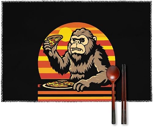 Sasquatch and Pizza! Juego de 6 manteles individuales resistentes y lavables para decoración de mesa de cena y fiesta