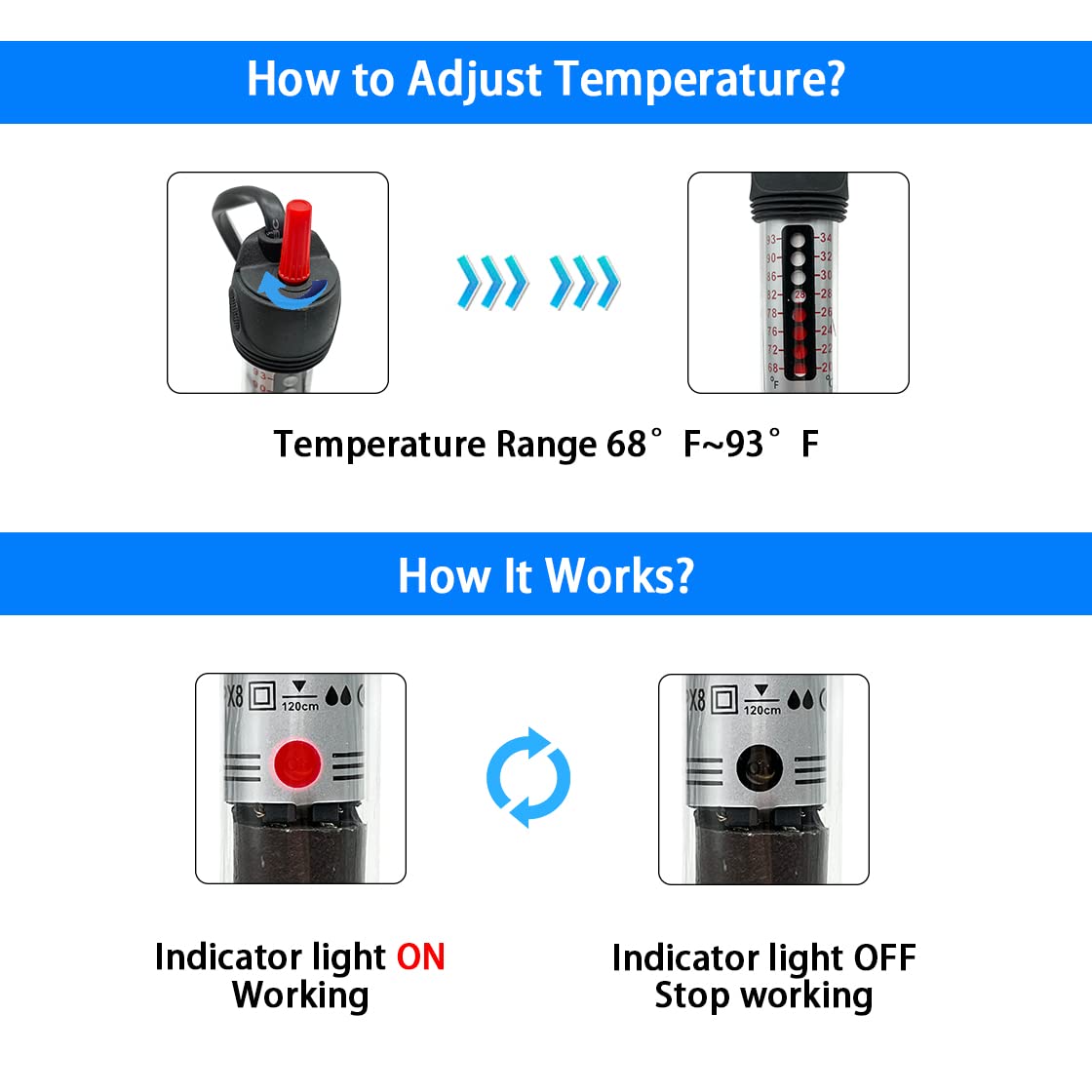 Nobiqfoq Fish Tank Aquarium Heater - Submersible Thermostat Adjustable Temperature Heater for Saltwater & Freshwater 50W 3