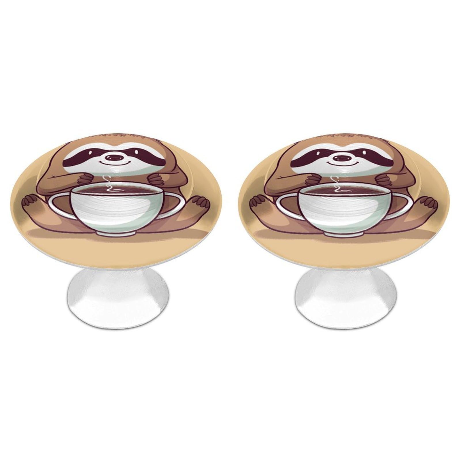 LDGSUPH Yoga Sloth Coffee Drawer Pulls Exquisite Round Cabinet Knobs Closet Door Pulls Sturdy Stainless Steel Door Handle Dresser Drawer Knobs Cabinet Handles for Furniture Pull 2pcs