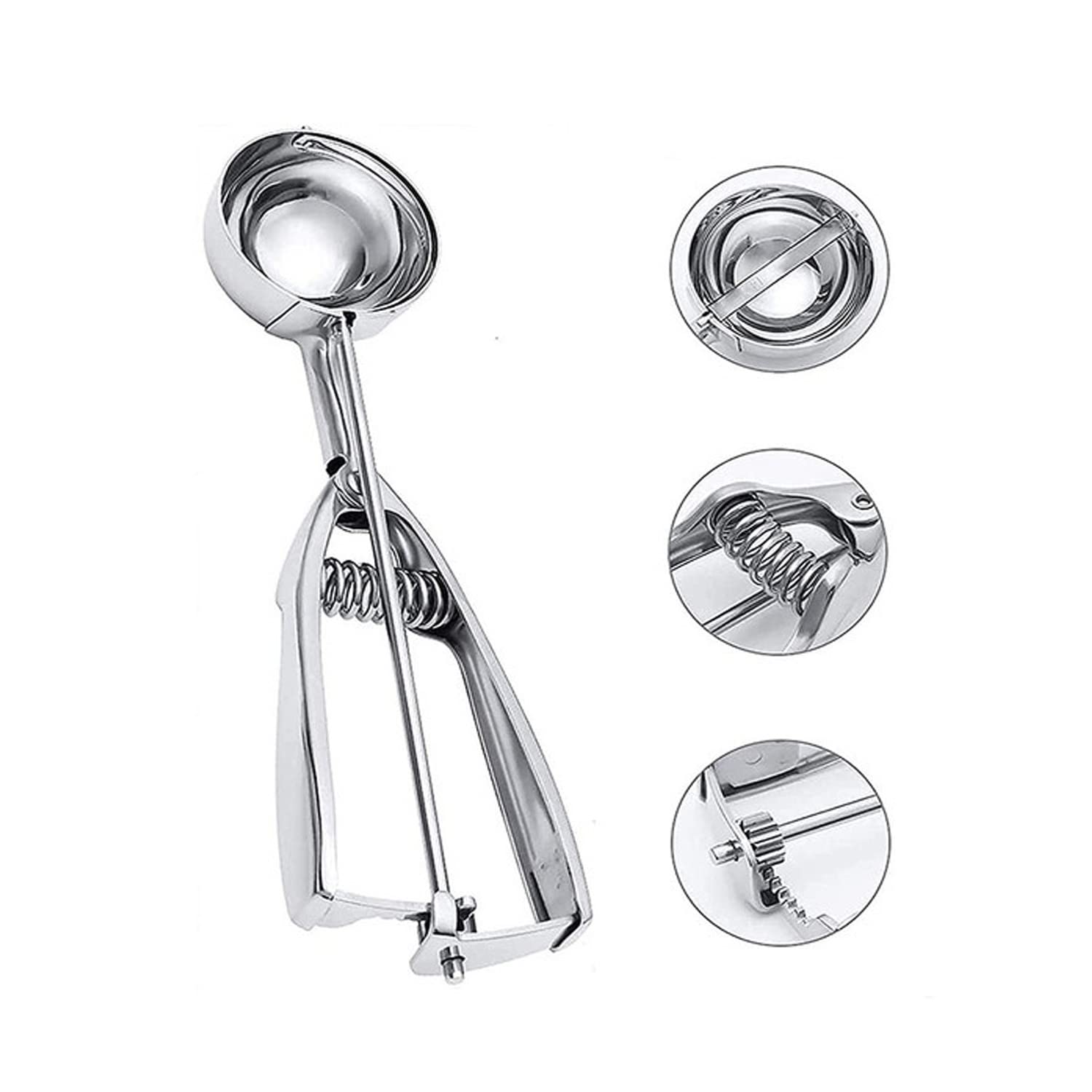 Set De 3 Cuillères à Glace En Acier Inoxydable – Petite, Moyenne, Grande Avec Déclencheur – Pour Glace, Pâtisserie, Melon