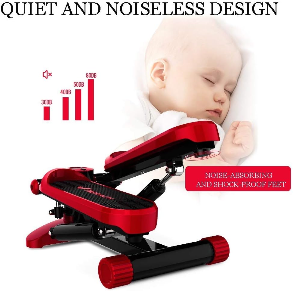 Stepper,Exercise Swing Up-Down Mini Aerobic Machine with Display, Quiet Fitness with Resistance Bands, Massageable Gym for Home Workout