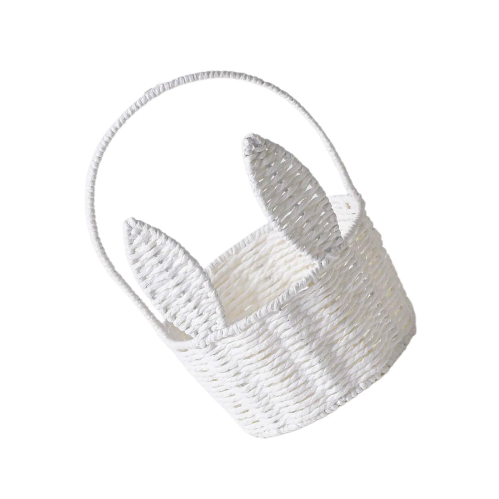Msioytog White Charm Lovely Rabbits Ears Basket Handcraft Accessory For Home Decoration And Multipurpose Storage Solution Decorative Flower Basket