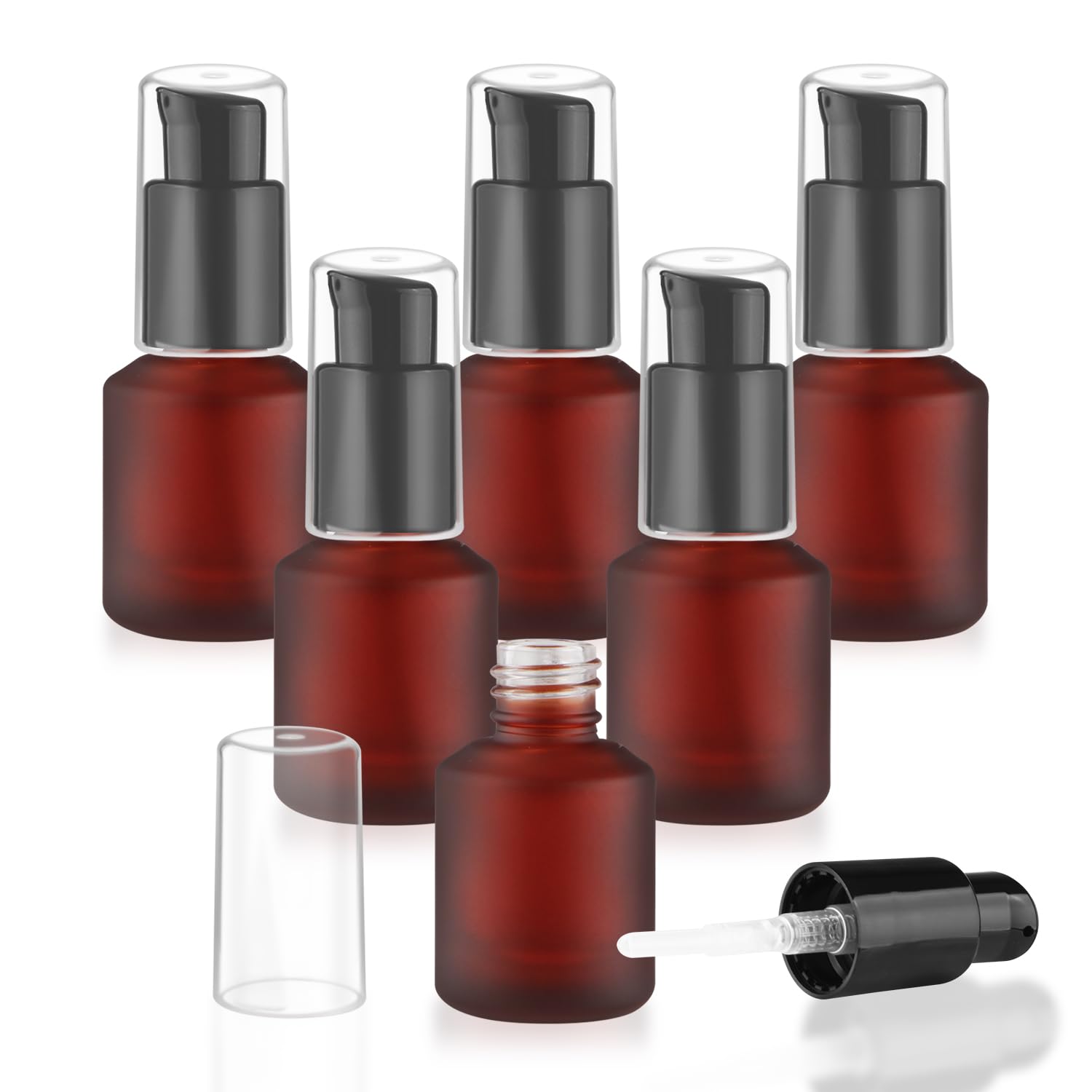 Wresty 6 Pcs Empty Glass Pump Bottles Refillable Cream Lotion Bottles Travel Sample Bottles Cosmetic Dispenser Containers For Lotion Cream Emulsion