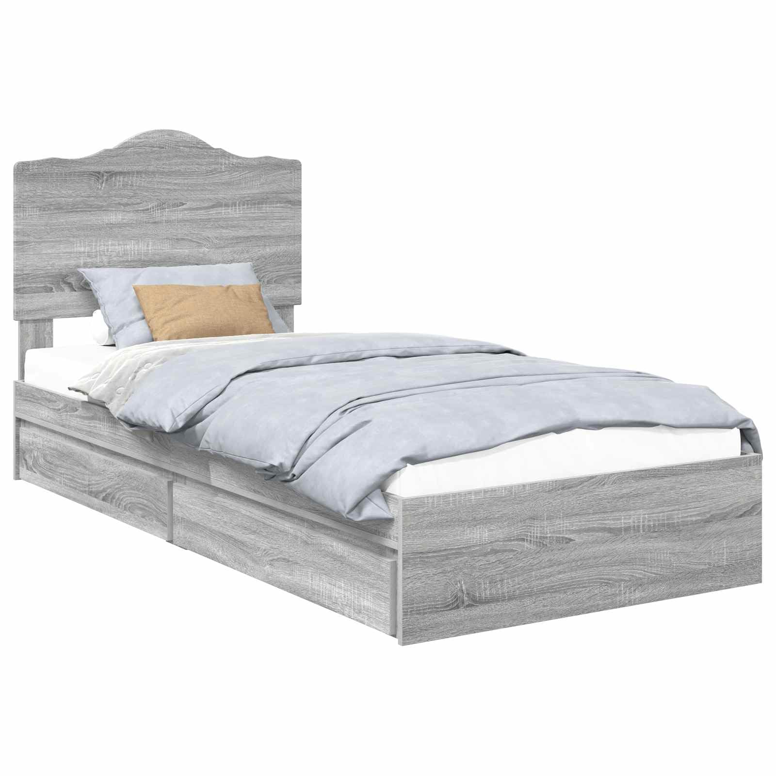 vidaXL Storage Bed with Drawer Grey Sonoma 90 x 190 cm Engineered Wood, Modern, Rectangular Bed Frame for Stylish Sleeping Space, Durable Engineered Wood Platform, Customized Width Solution