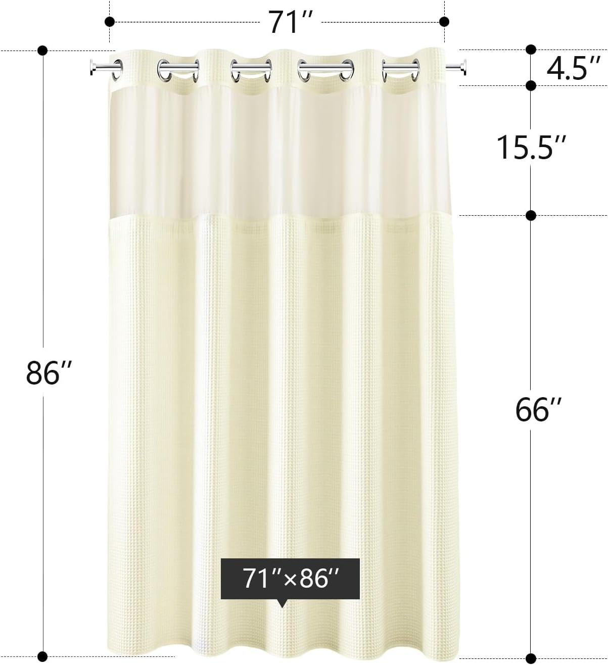 River Dream Cream Fabric Shower Curtain Set, Cotton Blend, Waffle Weave, with Snap in Replacement Liner，71 x 86 inches
