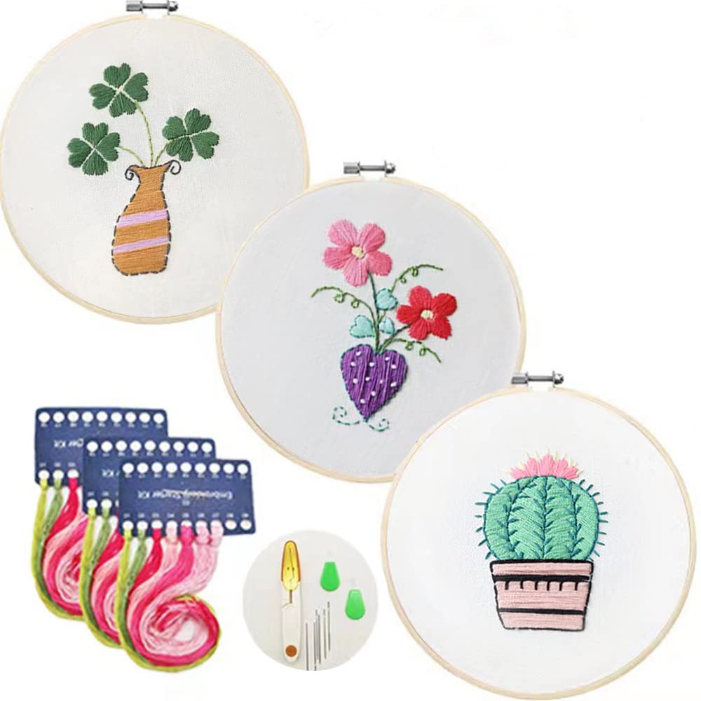 Photo 1 of 3 Pack Embroidery Kit for Beginners Beginner Embroidery Stitch Practice Kit Include Embroidery Cloth with Pattern Instructions Embroidery Hoops Embroidery Starter Kit for Craft Lover(6×6 inch)----2 ITEMS