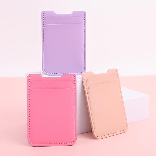 Miniatura 7 de Billetera para teléfono adhesiva, paquete de 3 tarjeteros para teléfono, cartera de cuero adhesiva para tarjetas de crédito con doble bolsillo,