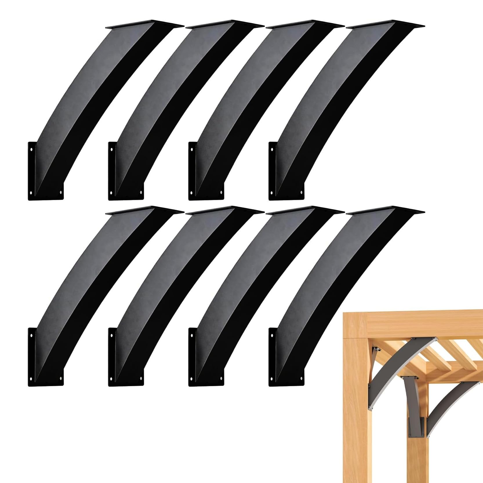LQSYBHD 45 Degree Angle Support Bracket Black Metal Roof Riser Beam Bracket 8 Pcs Heavy Duty Roof Riser Brackets Kit for Roof Pergola Gazebo Patio Cover