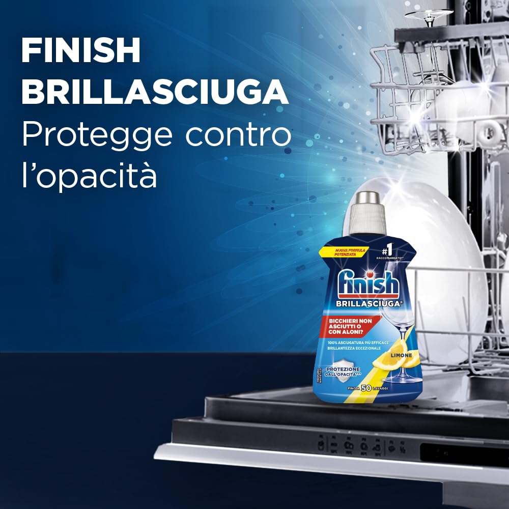 Finish Kit Lavastoviglie; Finish Powergel Detersivo Lavastoviglie Lemon 30 Lavaggi, Brillantante Limone 250ml, Curalavastoviglie Limone 250ml, Cristalli di Sale 1kg