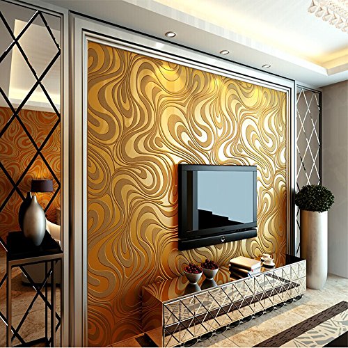 10M Modern Luxury Abstract Curve 3D Wallpaper Roll Mural Paper Parede Flocking for Striped Gold Color 0.7m8.4m=5.88SQM