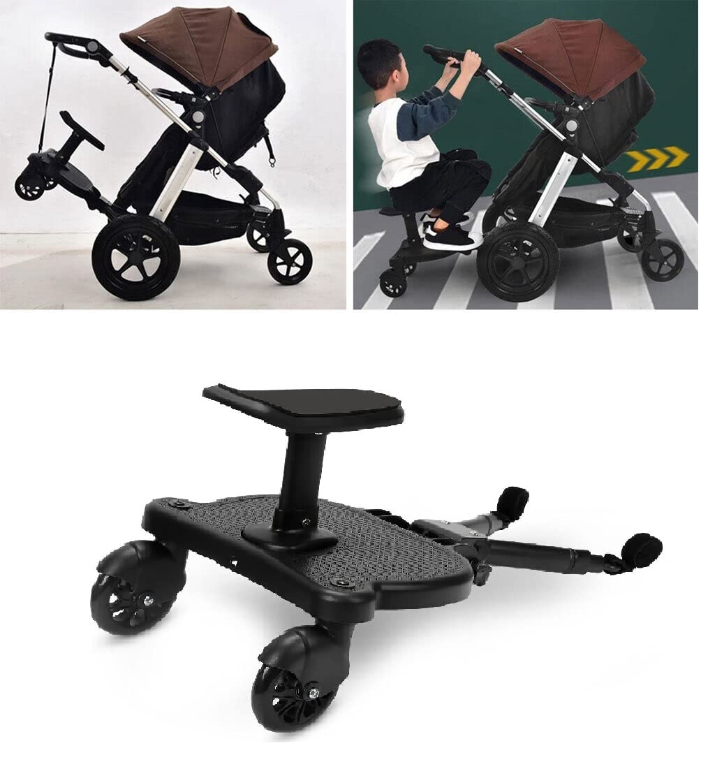 ColdShine Universal Buggy Board mit Sitz, Kiddy Board Trittbrett, Universal Stehbrett, 360°Zweirad Design, Kinderwagen Zubehör, mit Kinderwagensitz,Älter Von zwei bis sieben jahren,25 kilo höchstens