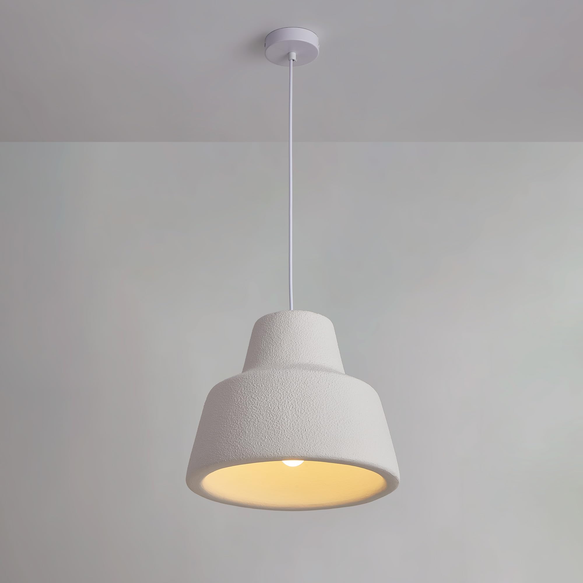 BARCELONA LED Lámpara Colgante Wabi Sabi D350, Diseño en forma cono texturizada Blanca, Casquillo E27 Estilo Japandi Minimalismo Natural - Iluminación Wabi Sabi para Techo de Salón, Dormitorio o Comed
